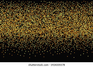 Gold Confetti on Red. Isolated Golden Dust Particles. Foil Border. Geometric Anniversary Backdrop. Fluid Birthday Card. Random Bridal Backdrop. Vector Round Bokeh. Abstract Iridescent Background.