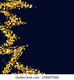 Gold Confetti on Red. Isolated Golden Dust Particles. Fluid Birthday Card. Random Bridal Backdrop. Foil Border. Geometric Anniversary Backdrop. Vector Round Bokeh. Abstract Iridescent Background.