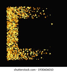 Gold Confetti on Red. Isolated Golden Dust Particles. Foil Border. Geometric Anniversary Backdrop. Vector Round Bokeh. Abstract Iridescent Background. Fluid Birthday Card. Random Bridal Backdrop.