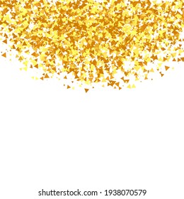 Gold Confetti on Red. Isolated Golden Dust Particles. Foil Border. Geometric Anniversary Backdrop. Fluid Birthday Card. Random Bridal Backdrop. Vector Round Bokeh. Abstract Iridescent Background.