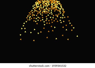 Gold Confetti on Red. Isolated Golden Dust Particles. Foil Border. Geometric Anniversary Backdrop. Fluid Birthday Card. Random Bridal Backdrop. Vector Round Bokeh. Abstract Iridescent Background.