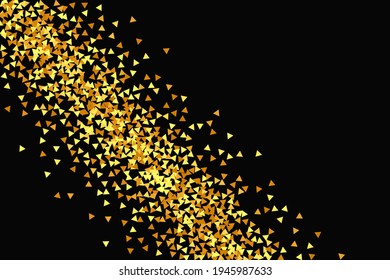 Gold Confetti on Red. Isolated Golden Dust Particles. Fluid Birthday Card. Random Bridal Backdrop. Foil Border. Geometric Anniversary Backdrop. Vector Round Bokeh. Abstract Iridescent Background.