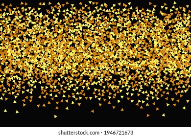 Gold Confetti on Red. Isolated Golden Dust Particles. Fluid Birthday Card. Random Bridal Backdrop. Foil Border. Geometric Anniversary Backdrop. Vector Round Bokeh. Abstract Iridescent Background.