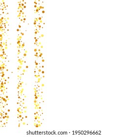 Gold Confetti on Red. Isolated Golden Dust Particles. Vector Round Bokeh. Abstract Iridescent Background. Foil Border. Geometric Anniversary Backdrop. Fluid Birthday Card. Random Bridal Backdrop.
