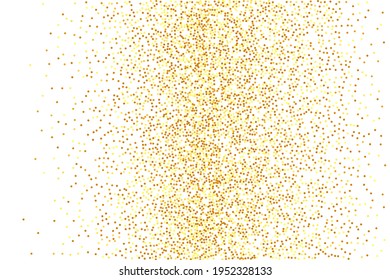 Gold Confetti on Red. Isolated Golden Dust Particles. Foil Border. Geometric Anniversary Backdrop. Fluid Birthday Card. Random Bridal Backdrop. Vector Round Bokeh. Abstract Iridescent Background.