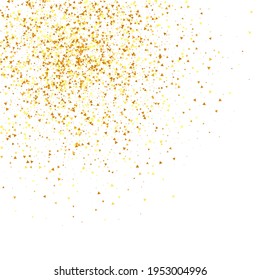 Gold Confetti on Red. Isolated Golden Dust Particles. Vector Round Bokeh. Abstract Iridescent Background. Fluid Birthday Card. Random Bridal Backdrop. Foil Border. Geometric Anniversary Backdrop.
