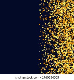 Gold Confetti on Red. Isolated Golden Dust Particles. Fluid Birthday Card. Random Bridal Backdrop. Vector Round Bokeh. Abstract Iridescent Background. Foil Border. Geometric Anniversary Backdrop.