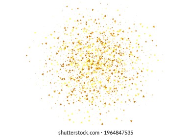 Gold Confetti on Red. Isolated Golden Dust Particles. Foil Border. Geometric Anniversary Backdrop. Vector Round Bokeh. Abstract Iridescent Background. Fluid Birthday Card. Random Bridal Backdrop.