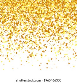 Gold Confetti on Red. Isolated Golden Dust Particles. Fluid Birthday Card. Random Bridal Backdrop. Vector Round Bokeh. Abstract Iridescent Background. Foil Border. Geometric Anniversary Backdrop.