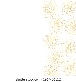 Gold Confetti on Red. Isolated Golden Dust Particles. Fluid Birthday Card. Random Bridal Backdrop. Vector Round Bokeh. Abstract Iridescent Background. Foil Border. Geometric Anniversary Backdrop.