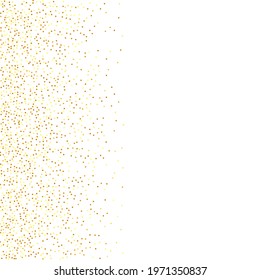 Gold Confetti on Red. Isolated Golden Dust Particles. Foil Border. Geometric Anniversary Backdrop. Vector Round Bokeh. Abstract Iridescent Background. Fluid Birthday Card. Random Bridal Backdrop.