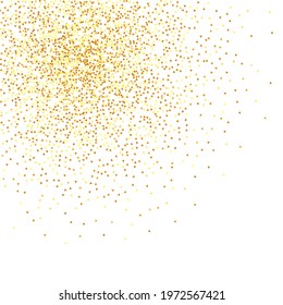Gold Confetti on Red. Isolated Golden Dust Particles. Foil Border. Geometric Anniversary Backdrop. Fluid Birthday Card. Random Bridal Backdrop. Vector Round Bokeh. Abstract Iridescent Background.
