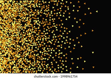 Gold Confetti on Red. Isolated Golden Dust Particles. Fluid Birthday Card. Random Bridal Backdrop. Vector Round Bokeh. Abstract Iridescent Background. Foil Border. Geometric Anniversary Backdrop.