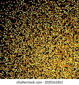 Gold Confetti on Red. Isolated Golden Dust Particles. Fluid Birthday Card. Random Bridal Backdrop. Foil Border. Geometric Anniversary Backdrop. Vector Round Bokeh. Abstract Iridescent Background.