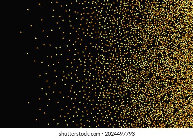 Gold Confetti on Red. Isolated Golden Dust Particles. Vector Round Bokeh. Abstract Iridescent Background. Foil Border. Geometric Anniversary Backdrop. Fluid Birthday Card. Random Bridal Backdrop.