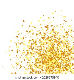 Gold Confetti on Red. Isolated Golden Dust Particles. Fluid Birthday Card. Random Bridal Backdrop. Foil Border. Geometric Anniversary Backdrop. Vector Round Bokeh. Abstract Iridescent Background.