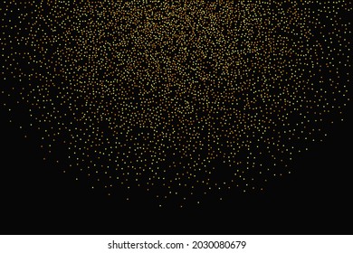 Gold Confetti on Red. Isolated Golden Dust Particles. Fluid Birthday Card. Random Bridal Backdrop. Vector Round Bokeh. Abstract Iridescent Background. Foil Border. Geometric Anniversary Backdrop.
