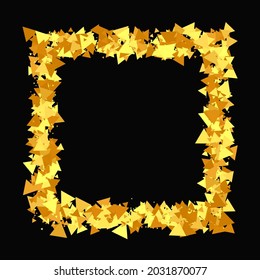 Gold Confetti on Red. Isolated Golden Dust Particles. Foil Border. Geometric Anniversary Backdrop.