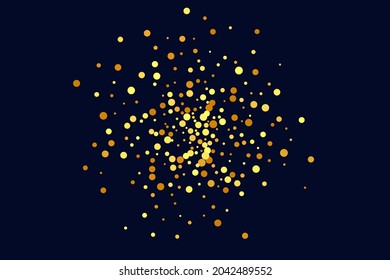 Gold Confetti on Red. Isolated Golden Dust Particles. Foil Border. Geometric Anniversary Backdrop. Fluid Birthday Card. Random Bridal Backdrop. Vector Round Bokeh. Abstract Iridescent Background.