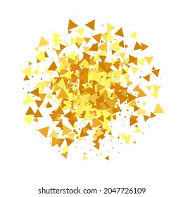 Gold Confetti on Red. Isolated Golden Dust Particles. Fluid Birthday Card. Random Bridal Backdrop. Vector Round Bokeh. Abstract Iridescent Background. Foil Border. Geometric Anniversary Backdrop.