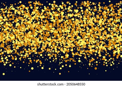 Gold Confetti on Red. Isolated Golden Dust Particles. Vector Round Bokeh. Abstract Iridescent Background. Foil Border. Geometric Anniversary Backdrop. Fluid Birthday Card. Random Bridal Backdrop.