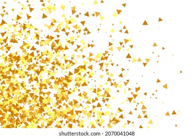 Gold Confetti on Red. Isolated Golden Dust Particles. Fluid Birthday Card. Random Bridal Backdrop. Vector Round Bokeh. Abstract Iridescent Background. Foil Border. Geometric Anniversary Backdrop.