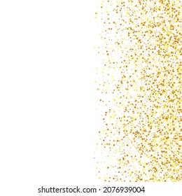 Gold Confetti on Red. Isolated Golden Dust Particles. Vector Round Bokeh. Abstract Iridescent Background. Fluid Birthday Card. Random Bridal Backdrop. Foil Border. Geometric Anniversary Backdrop.
