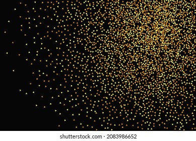Gold Confetti on Red. Isolated Golden Dust Particles. Foil Border. Geometric Anniversary Backdrop. Fluid Birthday Card. Random Bridal Backdrop. Vector Round Bokeh. Abstract Iridescent Background.