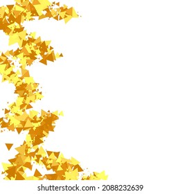 Gold Confetti on Red. Isolated Golden Dust Particles. Foil Border. Geometric Anniversary Backdrop. Fluid Birthday Card. Random Bridal Backdrop. Vector Round Bokeh. Abstract Iridescent Background.