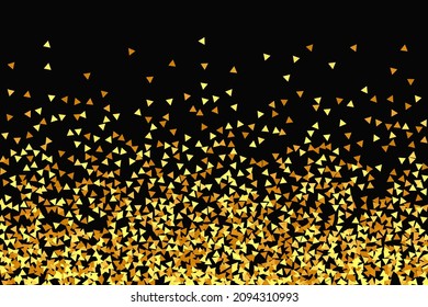 Gold Confetti on Red. Isolated Golden Dust Particles. Foil Border. Geometric Anniversary Backdrop. Fluid Birthday Card. Random Bridal Backdrop. Vector Round Bokeh. Abstract Iridescent Background.