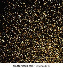 Gold Confetti on Red. Isolated Golden Dust Particles. Foil Border. Geometric Anniversary Backdrop. Fluid Birthday Card. Random Bridal Backdrop. Vector Round Bokeh. Abstract Iridescent Background.