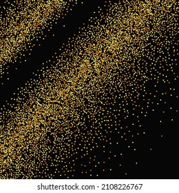 Gold Confetti on Red. Isolated Golden Dust Particles. Vector Round Bokeh. Abstract Iridescent Background. Foil Border. Geometric Anniversary Backdrop. Fluid Birthday Card. Random Bridal Backdrop.