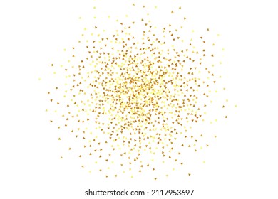 Gold Confetti on Red. Isolated Golden Dust Particles. Foil Border. Geometric Anniversary Backdrop. Fluid Birthday Card. Random Bridal Backdrop. Vector Round Bokeh. Abstract Iridescent Background.