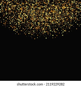 Gold Confetti on Red. Isolated Golden Dust Particles. Vector Round Bokeh. Abstract Iridescent Background. Foil Border. Geometric Anniversary Backdrop. Fluid Birthday Card. Random Bridal Backdrop.
