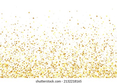 Gold Confetti on Red. Isolated Golden Dust Particles. Foil Border. Geometric Anniversary Backdrop. Fluid Birthday Card. Random Bridal Backdrop. Vector Round Bokeh. Abstract Iridescent Background.