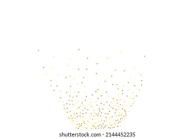 Gold Confetti on Red. Isolated Golden Dust Particles. Fluid Birthday Card. Random Bridal Backdrop. Foil Border. Geometric Anniversary Backdrop. Vector Round Bokeh. Abstract Iridescent Background.