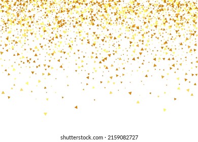 Gold Confetti on Red. Isolated Golden Dust Particles. Foil Border. Geometric Anniversary Backdrop. Vector Round Bokeh. Abstract Iridescent Background. Fluid Birthday Card. Random Bridal Backdrop.