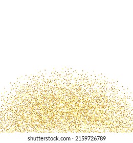 Gold Confetti on Red. Isolated Golden Dust Particles. Foil Border. Geometric Anniversary Backdrop. Vector Round Bokeh. Abstract Iridescent Background. Fluid Birthday Card. Random Bridal Backdrop.