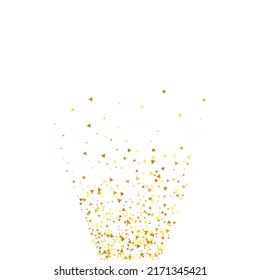 Gold Confetti on Red. Isolated Golden Dust Particles. Foil Border. Geometric Anniversary Backdrop. Fluid Birthday Card. Random Bridal Backdrop. Vector Round Bokeh. Abstract Iridescent Background.