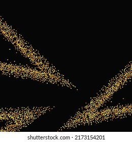Gold Confetti on Red. Isolated Golden Dust Particles. Foil Border. Geometric Anniversary Backdrop. Vector Round Bokeh. Abstract Iridescent Background. Fluid Birthday Card. Random Bridal Backdrop.