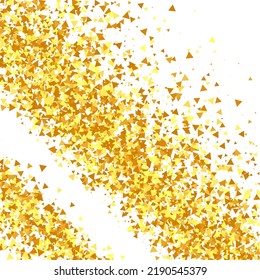Gold Confetti on Red. Isolated Golden Dust Particles. Foil Border. Geometric Anniversary Backdrop. Vector Round Bokeh. Abstract Iridescent Background. Fluid Birthday Card. Random Bridal Backdrop.