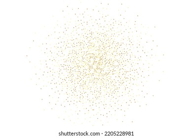 Gold Confetti on Red. Isolated Golden Dust Particles. Fluid Birthday Card. Random Bridal Backdrop. Vector Round Bokeh. Abstract Iridescent Background. Foil Border. Geometric Anniversary Backdrop.