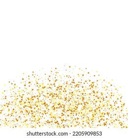 Gold Confetti on Red. Isolated Golden Dust Particles. Vector Round Bokeh. Abstract Iridescent Background. Foil Border. Geometric Anniversary Backdrop. Fluid Birthday Card. Random Bridal Backdrop.