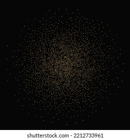 Gold Confetti on Red. Isolated Golden Dust Particles. Fluid Birthday Card. Random Bridal Backdrop. Foil Border. Geometric Anniversary Backdrop. Vector Round Bokeh. Abstract Iridescent Background.