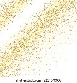 Gold Confetti on Red. Isolated Golden Dust Particles. Fluid Birthday Card. Random Bridal Backdrop. Vector Round Bokeh. Abstract Iridescent Background. Foil Border. Geometric Anniversary Backdrop.