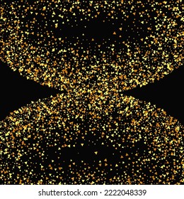 Gold Confetti on Red. Isolated Golden Dust Particles. Vector Round Bokeh. Abstract Iridescent Background. Foil Border. Geometric Anniversary Backdrop. Fluid Birthday Card. Random Bridal Backdrop.