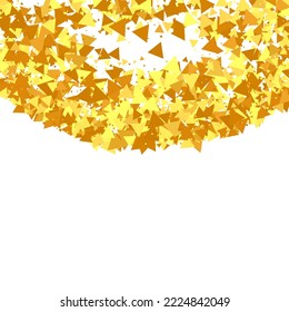 Gold Confetti on Red. Isolated Golden Dust Particles. Fluid Birthday Card. Random Bridal Backdrop. Vector Round Bokeh. Abstract Iridescent Background. Foil Border. Geometric Anniversary Backdrop.