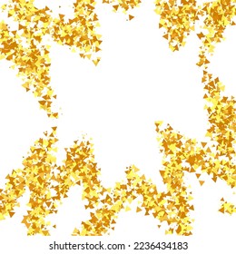 Gold Confetti on Red. Isolated Golden Dust Particles. Fluid Birthday Card. Random Bridal Backdrop. Vector Round Bokeh. Abstract Iridescent Background. Foil Border. Geometric Anniversary Backdrop.