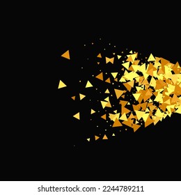 Gold Confetti on Red. Isolated Golden Dust Particles. Fluid Birthday Card. Random Bridal Backdrop. Foil Border. Geometric Anniversary Backdrop. Vector Round Bokeh. Abstract Iridescent Background.