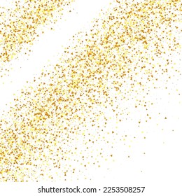 Gold Confetti on Red. Isolated Golden Dust Particles. Foil Border. Geometric Anniversary Backdrop. Vector Round Bokeh. Abstract Iridescent Background. Fluid Birthday Card. Random Bridal Backdrop.